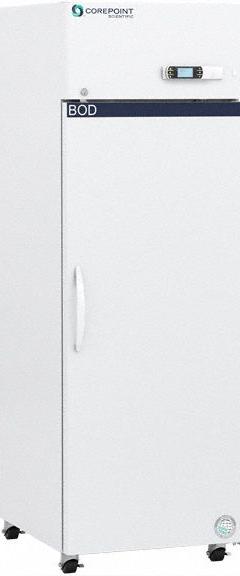 COREPOINT SCIENTIFIC Incubator: Forced Air, 23 cu ft Capacity, 36 3/4 in x 26 7/8 in x 80 1/2 in (MPN CPBOD231WSW/0). Key specifications — Incubator Type: BOD; Refrigerated: Refrigerated; Minimum Temperature Setting: -10 °C; Temperature Accuracy Tolerance: +/-0.1 °C; Temperature Uniformity: +/-1.2 °C; Manufacturer Part Number: CPBOD231WSW/0; Brand: COREPOINT SCIENTIFIC; Display Type: Digital.