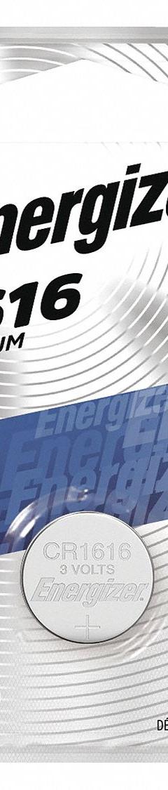 ENERGIZER Coin Cell Battery: 1616 Battery Size, Lithium / Manganese Dioxide, 60 mAh Capacity, 3V DC (MPN ECR1616BP). Key specifications — Voltage - Batteries: 3V DC; Battery Chemistry: Lithium / Manganese Dioxide; Product Type: Coin Cell Battery; Battery Size: 1616; Brand: ENERGIZER; Voltage - Subhead: 3V DC.