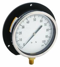 APPROVED VENDOR Industrial Pressure Gauge: U-Clamp, 0 psi to 100 psi, 4 1/2 in Dial, 1/4 in NPT Male (MPN 18C766). Key specifications — Accuracy: ±1.0%; Brand: APPROVED VENDOR; Vibration Resistance Properties: None; Gauge Wetted Parts: Copper.