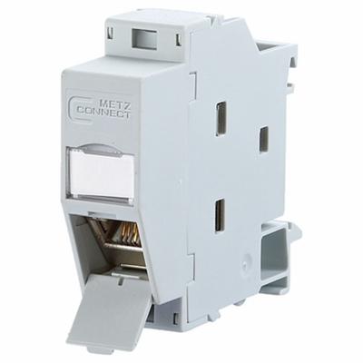 METZ CONNECT Rail-Mount Module: Cat6A, Data/HDBaseT/Power, 8 Poles, 45° Angled, Cable - Rail-Mount RJ45 Connector Modules