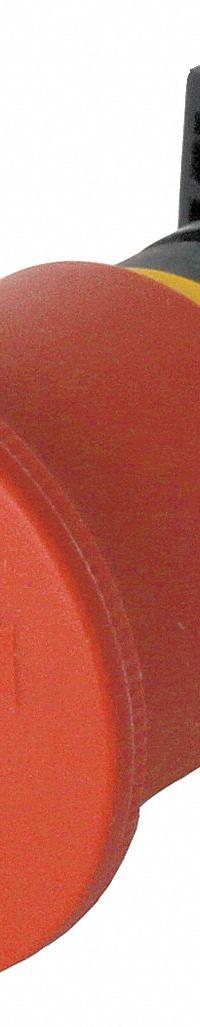 EATON Emergency Stop Push Button: Red, 22 mm Mounting Size, Non-Metallic, Maintained (MPN M22-PVT45P). Key specifications — Brand: EATON; Action: Maintained; Legend: Twist Arrow; Series: M22; Push Button Material Type: Non-Metallic.