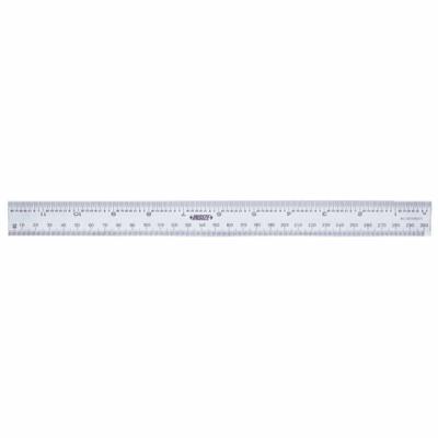 INSIZE Rigid Rule: 7113-300A, 12 in / 300 mm, 0.09 in Thick, Chrome, Black, Rigid - Stainless Steel Rulers