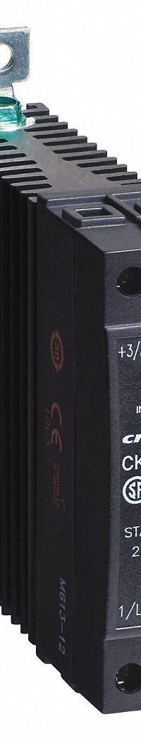 CRYDOM Solid State Relay: DIN-Rail Mounted, 20 A Max Output Current, SCR, AC Output (MPN CKRD4820). Key specifications — Brand: CRYDOM; Current Type: DC; Electrical Connection: Screw Clamp; Finger Safe: Yes; Input Current: 8 to 12 mA; Maximum Output Current without Heat Sink: 20 A; Mounting Style: DIN Rail; Output Voltage: 48 to 530V AC.