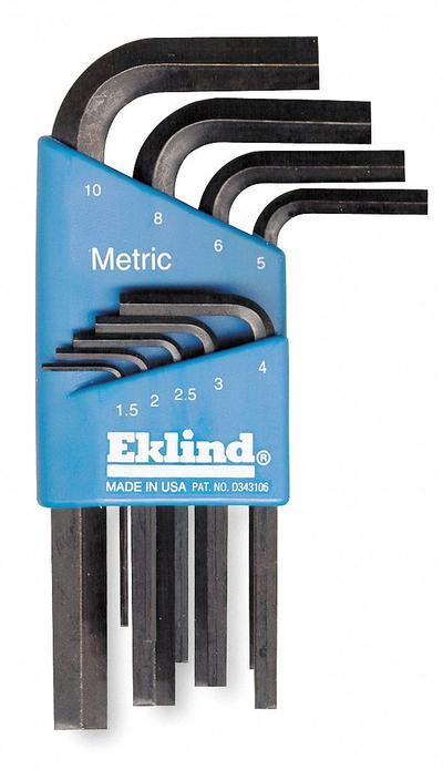 EKLIND Hex Key Set: 6 - 10 Pieces, Hex-L Short, L, Metric, Std End, Short, 9 Pieces - L-Shaped Hex Key Sets