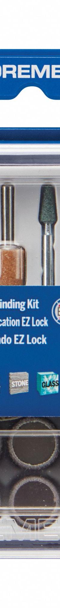 DREMEL Rotary Tool Accessory Kit: Rotary Accessory Kit, 18 Pieces, Case Included, 1/8 in Shank Dia (MPN EZ727-01). Key specifications — attr1097321: 952-3/8 in Aluminum Oxide Grinding Stone; attr1097325: Case Included; attr1097330: DREMEL.