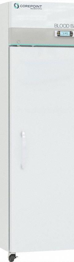 COREPOINT SCIENTIFIC Blood Bank Refrigerator: 23 cu ft, Upright, 1°C to 10°C, 36 3/8 in Overall Dp (MPN NSBR231WSW-0). Key specifications — Door Opening Style: Right; Color: White; Alarm Type: Door Ajar; Manufacturer Part Number: NSBR231WSW-0; Brand: COREPOINT SCIENTIFIC; Product Type: Blood Bank Refrigerator; Door Type: Swing Solid; Refrigerant Type: R-600a.