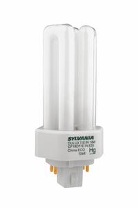 LEDVANCE/ SYLVANIA Compact Fluorescent Bulb: 4-Pin (GX24q-2), T4, Fluorescent, 3000K, 18 W Watt (MPN 20876). Key specifications — Brand: LEDVANCE/ SYLVANIA; Bulb Designation: CF18DT/E/IN/830/ECO; Dimmable: Yes; Color Temperature: 3000K.