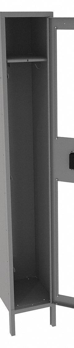 TENNSCO Wardrobe Locker: 12 in x 15 in x 78 in, Clearview, 1 Tiers, 1 Units Wide, Padlock Hasp, Gray (MPN CSL-121572-1 MED GRE). Key specifications — Brand: TENNSCO; Locker Color: Medium Gray; Door Type: Clearview; Locker Material: Steel; Assembled: Assembled; Number Plate Included: Yes.