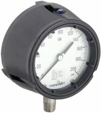 ASHCROFT Process Pressure Gauge: 0 psi to 200 psi, White, 4 1/2 in Dial, 1/2 in NPT Male, Bottom (MPN 451259SD04L200#). Key specifications — Brand: ASHCROFT; Pointer Color: Black; Accuracy: ±0.5%; Dial Color: White; Gauge Wetted Parts: Stainless Steel; Case Material: PBT; Vibration Resistance Properties: None; Pressure Range: 0 psi to 200 psi.