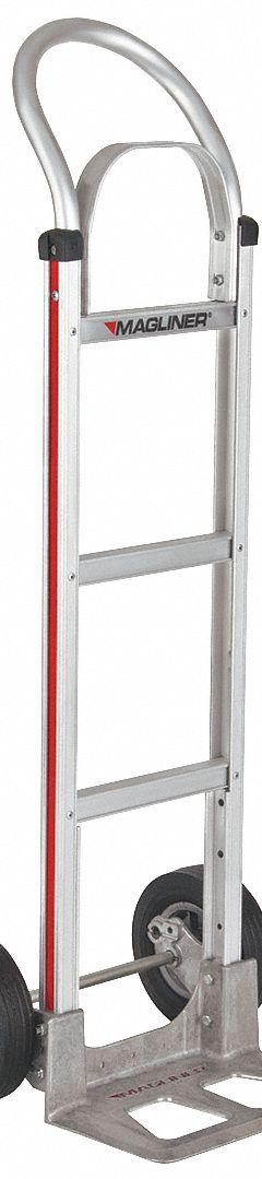 MAGLINER General Purpose Hand Truck: 500 lb, Flow-Back, Silver, Aluminum, Tread on Core, Rubber (MPN HMK112AA2). Key specifications — Brand: MAGLINER.