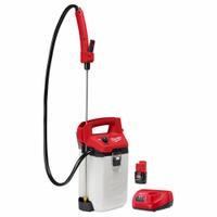 MILWAUKEE Cordless Handheld Sprayer: 2 gal Tank, Poly Tank, 17 ft Max Spray Distance, 80 psi (MPN 2528-21G2). Key specifications — Brand: MILWAUKEE; Chemical Compatibility: Fungicide; Tank Material: Poly.