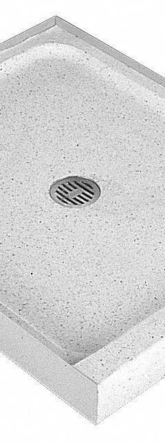 FIAT PRODUCTS Shower Base: Rectangle, Single Threshold, Terrazzo, 32 in Overall Lg, 4 in Overall Ht (MPN 4832MFTR081). Key specifications — Material: Terrazzo; Drain Location: Center; Brand: FIAT PRODUCTS.