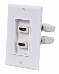 MONOPRICE Audio/Video Wall Plate: 1 Gang, 2 Port, With HDMI, White (MPN 7332). Key specifications — Brand: MONOPRICE; Material: Plastic; Color: White; Compatible Connector Type: HDMI; Outlet Orientation: Vertical; Module Style: Flat.