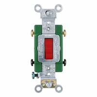 LEVITON Wall Switch: Toggle Switch, Double Pole, Maintained, Red, 120/277V AC, 30 A (MPN 3032-2R). Key specifications — Illuminated: No; Voltage Rating: 120/277V AC.