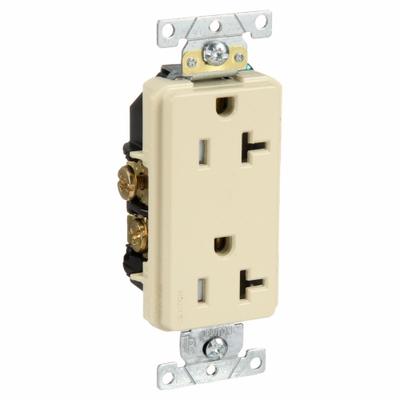 LEVITON Receptacle: Decorator Duplex, 5-20, Ivory, 125V AC, 20 A, 2 Pole / 3 Wire (MPN TDR20-I) - General Purpose Receptacles