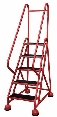COTTERMAN Rolling Ladder: 3.8 ft Platform Ht, Partially Assembled, Steel, Wt-Actuated Auto-Lock (MPN ST-501 A2 C6 P5). Key specifications — Includes Handrails: Handrails Included; Material: Steel; Brand: COTTERMAN; Color: Red.