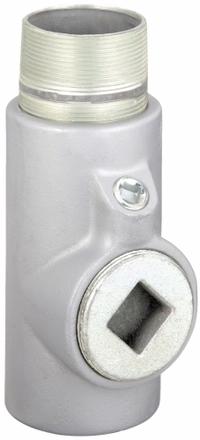Sealing Fitting - Vertical and Horizontal: Iron, 6 in Trade Size, Male to Female (MPN EYM-600). Key specifications — Brand: APPLETON ELECTRIC; Connection Type: Threaded; Thread Gender: Male to Female; Ends - Hazardous Fittings: 6 in FNPT x 6 in MNPT; Material: Iron; Hazardous Location Rating: Class II, Groups E, F, G; Thread Type: NPT; Standards: UL 886.