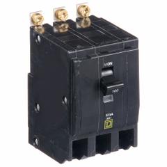 SQUARE D Miniature Circuit Breaker: 100 A, 120/240V AC, Three Phase, 10kA at 120/240V AC, 3 Poles (MPN QOB3100). Key specifications — Phase: Three; Amps: 100 A; AC Voltage Rating: 120/240V AC; Max. AIR Rating: 10kA at 120/240V AC; For Use With: Square D NQOD Panelboards; Brand: SQUARE D.