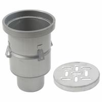 BLUCHER Floor Drain: 8 in Overall Dia, 3 in Nominal Pipe Size, No Hub, Stainless Steel, Slotted (MPN BFD-413). Key specifications — Color: Silver; Connection Type: No Hub; Brand: BLUCHER.