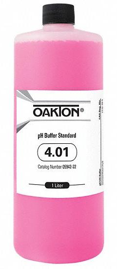 OAKTON Buffer - pH 4.01 - Pink: ACS, 1,000 mL Volume, Liquid, pH 4.01, Plastic, Bottle, Solution, 1 (MPN 0594222). Key specifications — Brand: OAKTON; CAS Number: 877-24-7; Chemical Family Type: Solution; Chemical Grade: ACS; Concentration: pH 4.01; Container Material: Plastic; Container Type: Bottle; Form: Liquid.