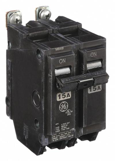 GE Miniature Circuit Breaker: THQB, 15 A, 120/240V AC, Single Phase, 10kA at 120/240V AC - THQB & THHQB Series, Bolt-On GE Miniature Circuit Breakers