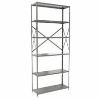 HALLOWELL Metal Shelving: Standalone, Medium-Duty, 36 in x 12 in, 84 in Overall Ht, 6 Shelves (MPN F4511-12HG). Key specifications — Frame Material: Steel; Shelving Material: Steel; Assembled: Unassembled; Color: Gray; Brand: HALLOWELL.