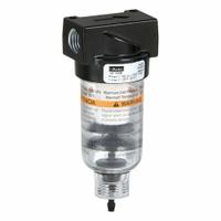 PARKER Filter: Particulate, 1/4 in NPT, 5 micron, 24 scfm, 150 psig Max Op Pressure, Plastic Bowl (MPN 14F15BB). Key specifications — attr110055: 14; attr110024: Auto Pulse Drain; attr110008: PARKER.