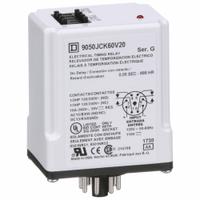 SCHNEIDER Single Function Time Delay Relay: Socket Mounted, 120V AC, 10 A, 8 Pins/Terminals (MPN 9050JCK60V20). Key specifications — Contact Rating (AC): 10 A @ 120/240V; Brand: SCHNEIDER.