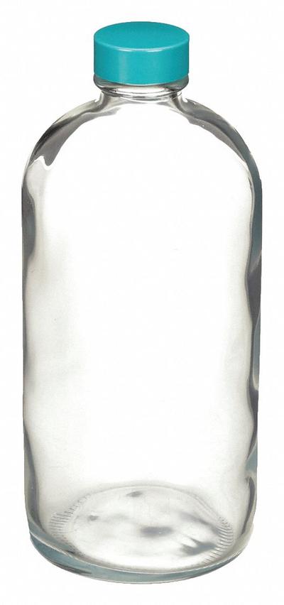 QORPAK Sampling Bottle: 480 mL, Colorless, 28-400, Urea, 12, Polyethylene/PTFE - Safety Coated Narrow Mouth Round Glass Lab Bottles