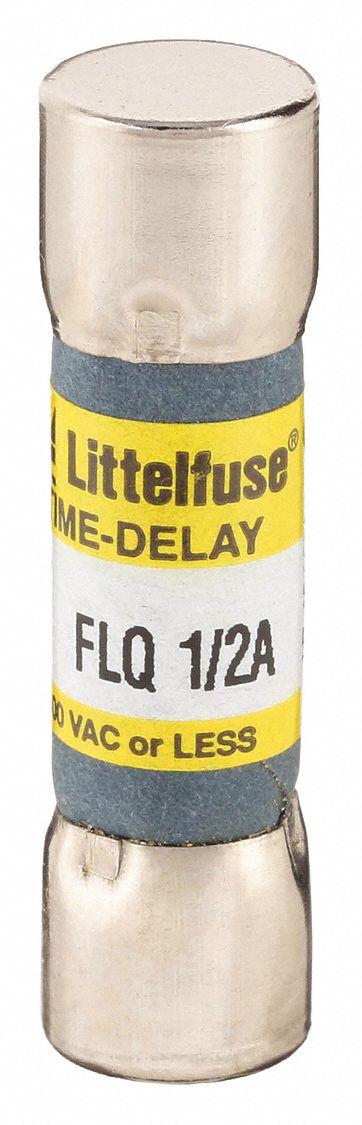 LITTELFUSE Fuse: FLQ Series, Midget, Time-Delay, 500 mA, 500 V AC, 300 V DC - Time-Delay Cylindrical Fuses