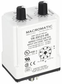MACROMATIC Single Function Time Delay Relay: Socket Mounted, 240V AC, 10 A, 8 Pins/Terminals (MPN TR-55121-05). Key specifications — Brand: MACROMATIC.