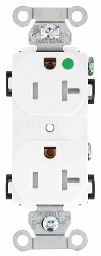 BRYANT Receptacle: Hospital Grade Fed. Spec., Duplex, 5-20R, White, 125V AC, 20 A, 2 Pole / 3 Wire (MPN 8300HBWTR)