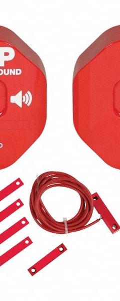 SAFETY TECHNOLOGY INTERNATIONAL Exit Door Alarm: 9 V DC, Key Lock, Red, Polycarbonate, Horn (MPN STI-6404). Key specifications — Power Source: Battery; Brand: SAFETY TECHNOLOGY INTERNATIONAL; Cylinder Type: Key Lock; Sound Type: Horn; Alarm Body Color: Red; Alarm Body Material: Polycarbonate.