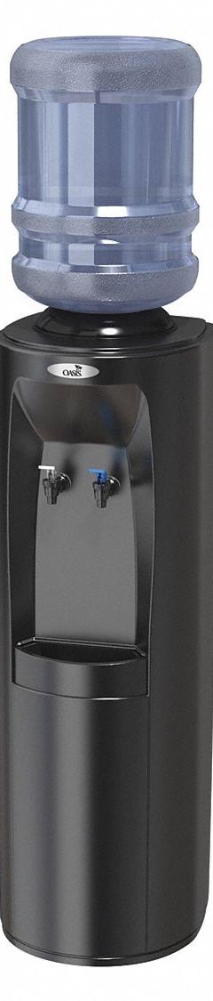 OASIS Bottled Water Dispenser: Freestanding, Top Loading, Cold/Room Temp, Black, Plastic, Still, Adj (MPN BPD1SK). Key specifications — Water Type: Still; Operating Voltage: 115V AC; Power Source: Electric Corded; Water Temperature Types: Cold; Brand: OASIS; Housing Color: Black; Material: Plastic.