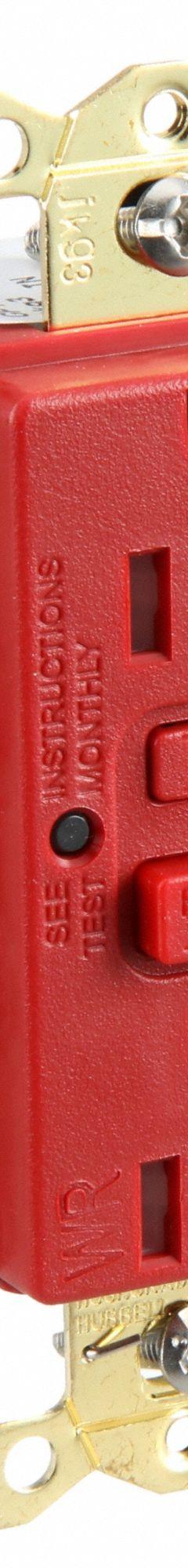 HUBBELL GFCI Receptacle: Hospital Grade, Duplex, 5-20R, Red, GFCI, 125V AC, 20 A, 2 Pole / 3 Wire (MPN GFRTW83R)