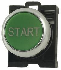 EATON Extended Push Button: Green, 22 mm Mounting Size, Metallic, Momentary (MPN M22M-DH-G-GB1). Key specifications — Brand: EATON; Action: Momentary; Legend: I; Series: M22; Push Button Material Type: Metallic.