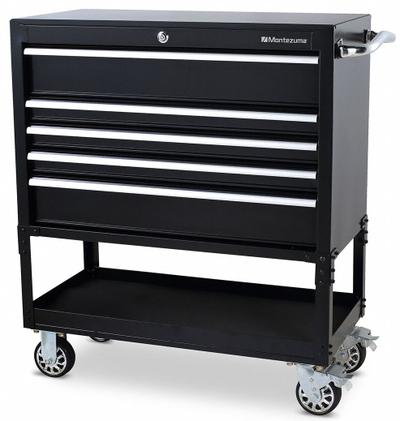 MONTEZUMA Tool Utility Cart: Black, 36 11/16 in Wd, 18 1/8 in Dp, 35 15/16 in Ht - Light-Duty Tool Utility Carts with Drawers