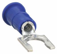 3M Fork Terminals: Blue, Vinyl, #10 Stud Size, 16 AWG – 14 AWG Wire Range, Locking Fork, 1,000 V (MPN MV14-10FLX). Key specifications — Barrel Style: Funnel Entry; Manufacturer Part Number: MV14-10FLX; Brand: 3M.