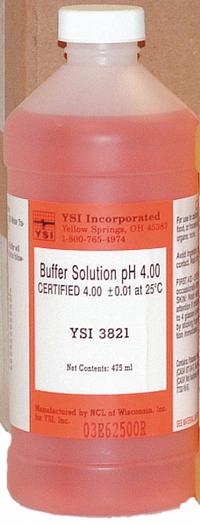 YSI Buffer - pH 4.00 - Color Coded Red: Lab, 4 pt Volume, pH 4, 3821, 6. Key specifications — Brand: YSI; Chemical Grade: Lab; Concentration: pH 4; Manufacturer Part Number: 3821; Product Type: Buffer - pH 4.00 - Color Coded Red.