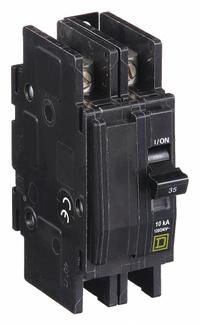 SQUARE D Miniature Circuit Breaker: 35 A, 120/240V AC, Single Phase, 10kA at 120/240V AC, 2 Poles (MPN QOU235). Key specifications — Phase: Single; Amps: 35 A; AC Voltage Rating: 120/240V AC; Max. AIR Rating: 10kA at 120/240V AC; For Use With: Heating; Brand: SQUARE D.