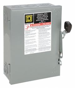 SQUARE D Safety Switch: Non-Fusible, 60 A, Three Phase, 240V AC, Galvanized Steel, Indoor (MPN DU322). Key specifications — attr867131: SQUARE D.