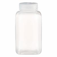 NALGENE Laboratory Bottle: 1 L, 32 fl oz, PPCO, Natural, 63 mm Screw Closure Size, Square, Unlined (MPN 2110-0032). Key specifications — Body Color: Natural; Brand: NALGENE; Closure Included: Yes; Graduated: No; Closure Attached: Attached.