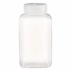 NALGENE Laboratory Bottle: 1 L, 32 fl oz, PPCO, Natural, 63 mm Screw Closure Size, Square, Unlined (MPN 2110-0032). Key specifications — Body Color: Natural; Brand: NALGENE; Closure Included: Yes; Graduated: No; Closure Attached: Attached.