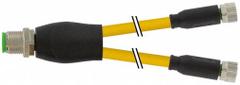 MURRELEKTRONIK Cordset: M12 Male Straight X (2) M8 Female Straight, PVC, Yellow, 5 m Cable Lg (MPN 7000-40821-0100500). Key specifications — Cable Jacket Color: Yellow; IP Rating: IP67; Wire Size: 0.25 sq mm; Brand: MURRELEKTRONIK.