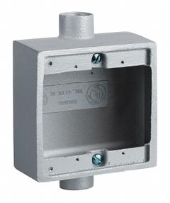 HUBBELL KILLARK Device Box: Iron, Square, 2 Gangs, 3/4 in Hub Size, 50 cu in Capacity, Gray (MPN 2FDC-2M). Key specifications — Color: Gray; Brand: HUBBELL KILLARK.