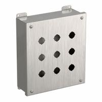 HAMMOND Push Button Enclosure: 22mm, 9 Holes, 316 Stainless Steel, NEMA 3R/4/4X (MPN 1435MS16K). Key specifications — Brand: HAMMOND; Environments & Applications: Washdown-Corrosion-Resistant.