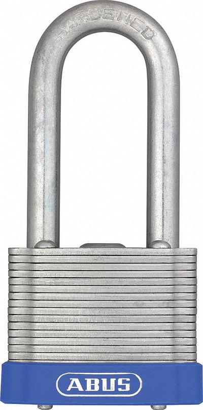 ABUS Padlock: Steel, Unfinished, Silver, Long Shackle, Steel - Long Shackle Master Keyed Padlocks