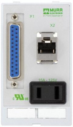 MURRELEKTRONIK Combination Insert: RJ45 Cat5E/SUB-D25, NEMA 1-15, 125 V AC Socket Volt Rating (MPN 4000-68000-4000000). Key specifications — Brand: MURRELEKTRONIK; Socket Configuration: NEMA 1-15; Data Port Configuration: (1) SUB-D25 Female-to-Male; Insert Design: Power Insert.
