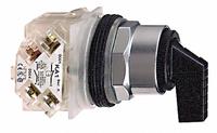 SCHNEIDER Selector Switch: 30 mm Panel Mounting Size, 3 Positions, Extended Lever, DPDT, Metallic (MPN 9001KS53FBH2). Key specifications — AC Contact Rating: 3 A @ 240 V; Action: Momentary/Maintained/Momentary; Cam: C; DC Contact Rating: 0.27 A @ 250 V; Hazardous Location Specification: Not Rated; Operator Head Material: Polycarbonate; Operator Head Type: Long-Handled Knob; Operator Illumination: Non-Illuminated.
