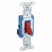 HUBBELL Wall Switch: Toggle Switch, Single Pole, Maintained, Red, 120/277V AC, 15 A (MPN SNAP1201R). Key specifications — Illuminated: No; Voltage Rating: 120/277V AC.